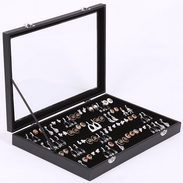 100 Jewelry Ring Display Organizer Case Tray Holder Earring Velvet Storage QYV